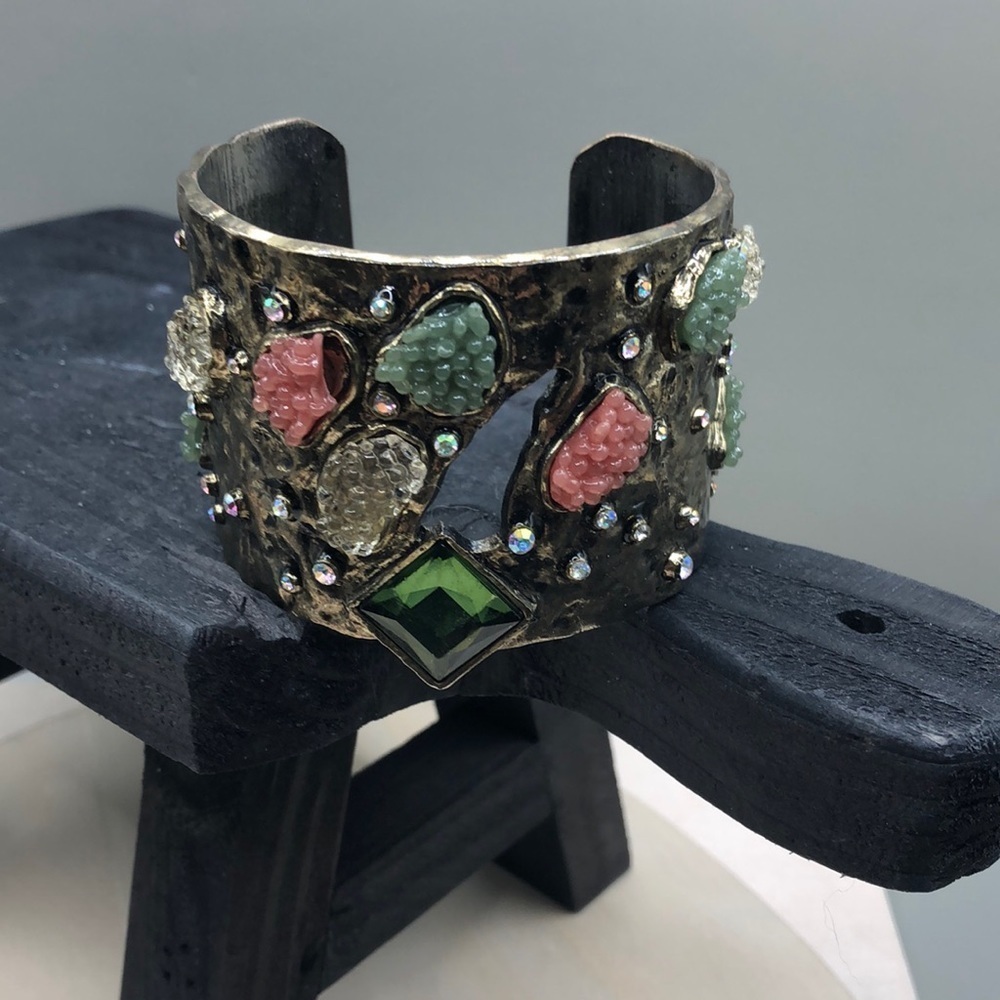 MNG Mango statement style wide cuff bejeweled bracelet.